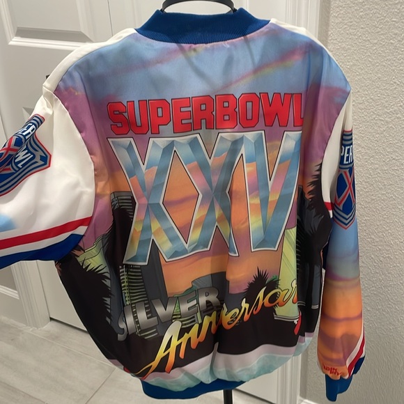 Men’s VINTAGE MADE IN USA CHALK LINE SUPERBOWL XXV SILVER ANNIVERSARY JACKET SZL - Picture 2 of 8
